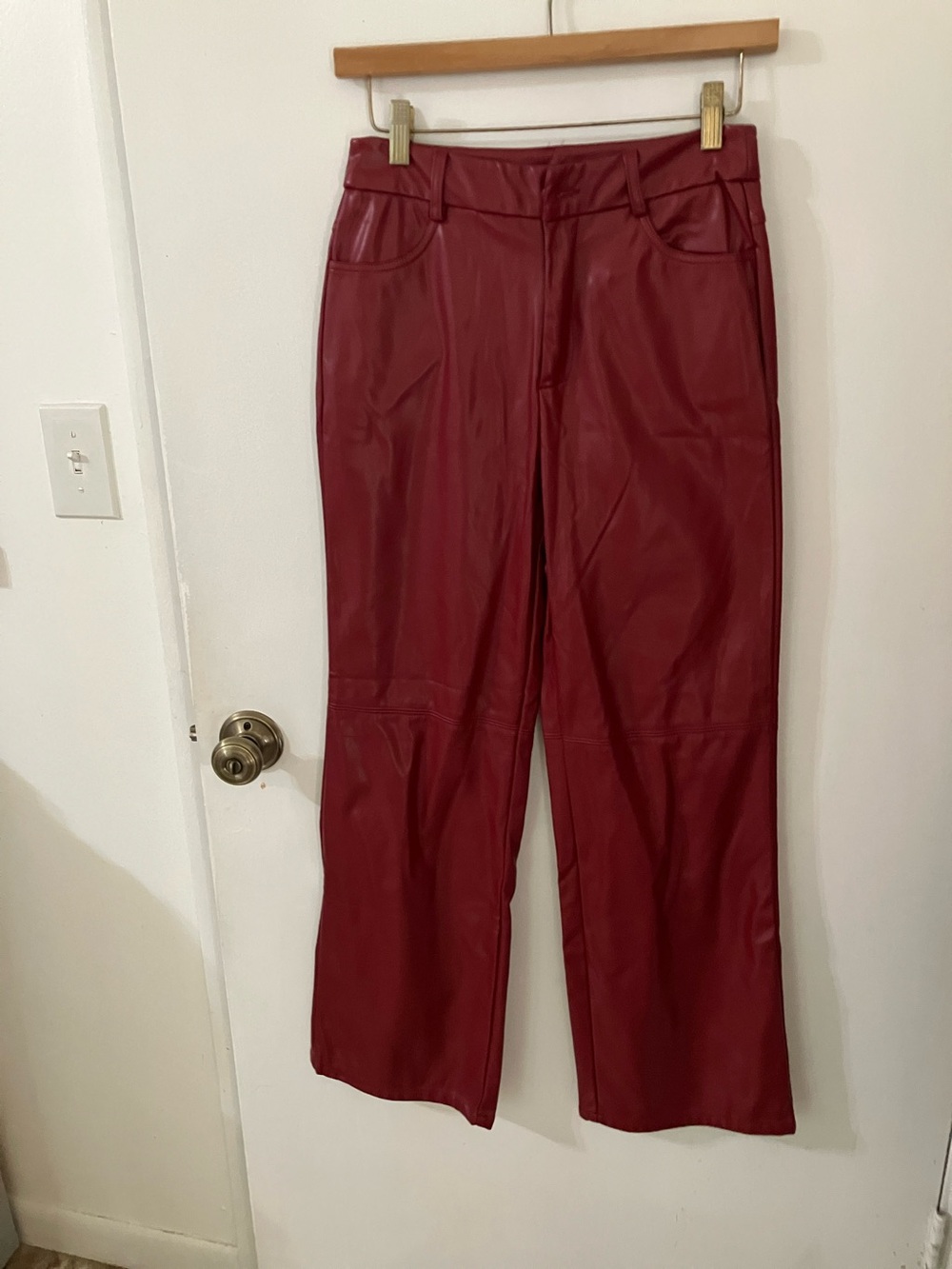 SHEIN Burgundy Wide-Leg Faux Leather Pants